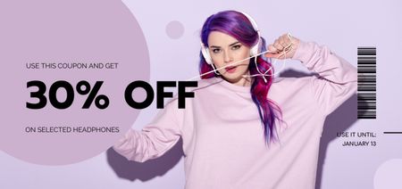 Headphones Offer with Woman in Hoodie Coupon Din Large Design Template