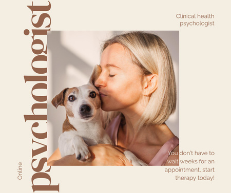 Psychological Help Program Ad with Woman and her Dog Facebook Design Template