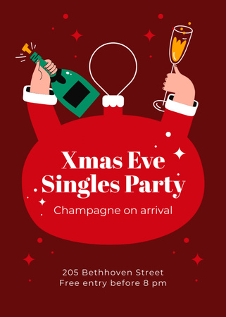 Christmas Celebration Together for Singles with Champagne Invitation Design Template