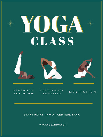 Yoga Class Ad with Different Yoga Poses by Young Woman Poster US Design Template