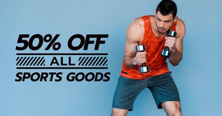 Sports Goods Discount Offer Ad with Sportsman Facebook AD Design Template