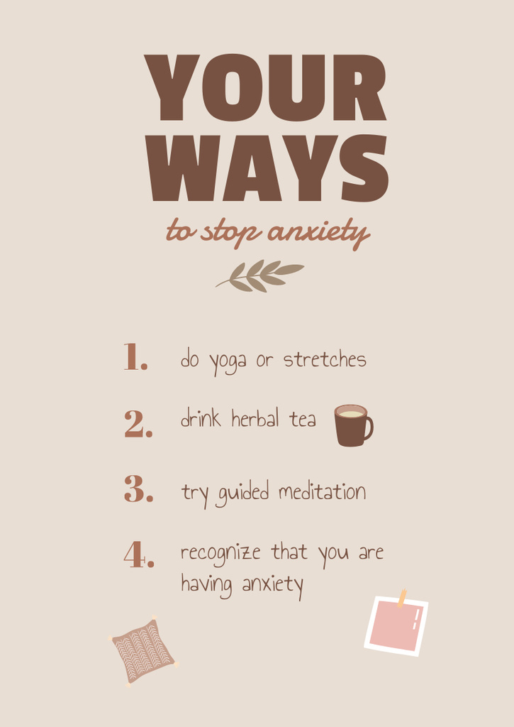 Ways to Stop Anxiety in Beige Poster A3 Design Template