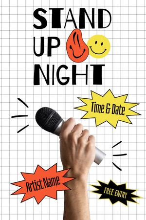 Anúncio noturno stand-up com microfone na mão Tumblr Modelo de Design