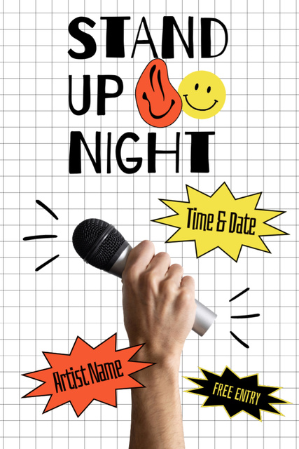 Stand-up Night Ad with Microphone in Hand Tumblr Design Template