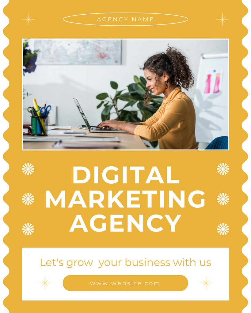 Digital Marketing Agency Services with African American Woman in Office Instagram Post Verticalデザインテンプレート