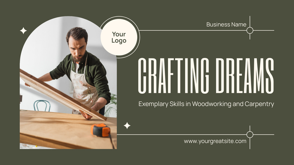 Carpentry and Woodworking Business Company Presentation Wideデザインテンプレート
