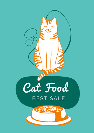 Cute Cat With Pet's Food Sale Offer Poster A3 Design Template