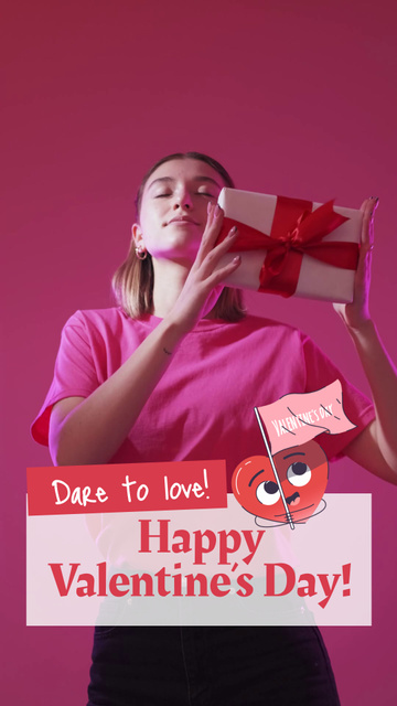 Happy Valentine`s Day Greeting Girl Dancing TikTok Video Design Template