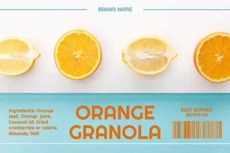 Designvorlage Schönes Orangen-Müsli mit Mandeln im Angebot für Label