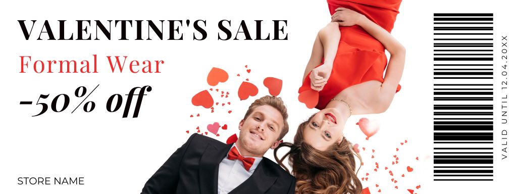 Valentine's Day Formal Wear Discount for Love Couple Coupon Design Template