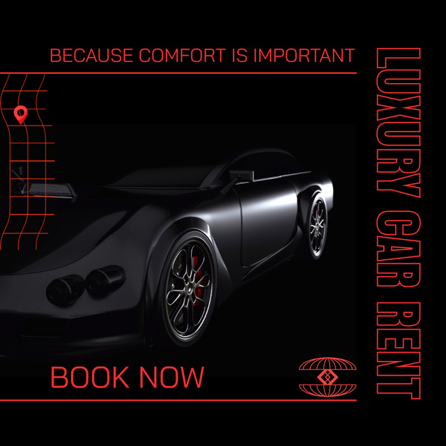 Luxury Car Rent Offer In Black Animated Post Modelo de Design