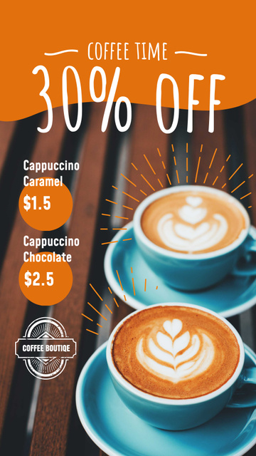 Coffee Shop Promotion with Latte in Cups Instagram Story tervezősablon