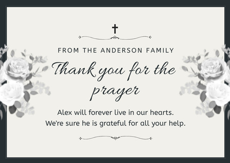 Funeral Thank You Card with Flowers and Cross Card Design Template