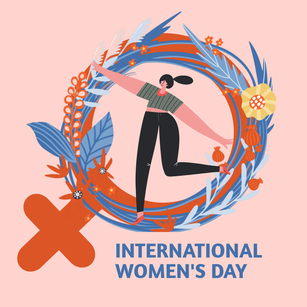 Illustration of Woman in Floral Wreath on Women's Day Instagram – шаблон для дизайну
