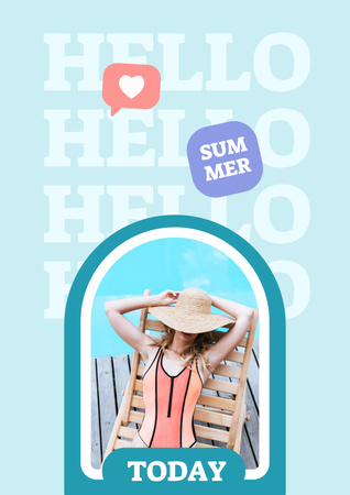 Summer Inspiration with Cute Girl on Beach Poster Design Template