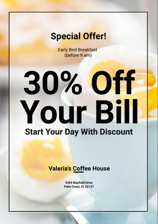 Early Bird Breakfast Discount Served Boiled Egg Flyer A7 Design Template