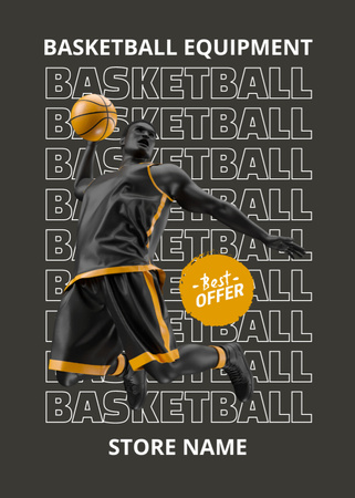 Ontwerpsjabloon van Flayer van Advertentie voor sportwinkel met basketbalspeler in actie