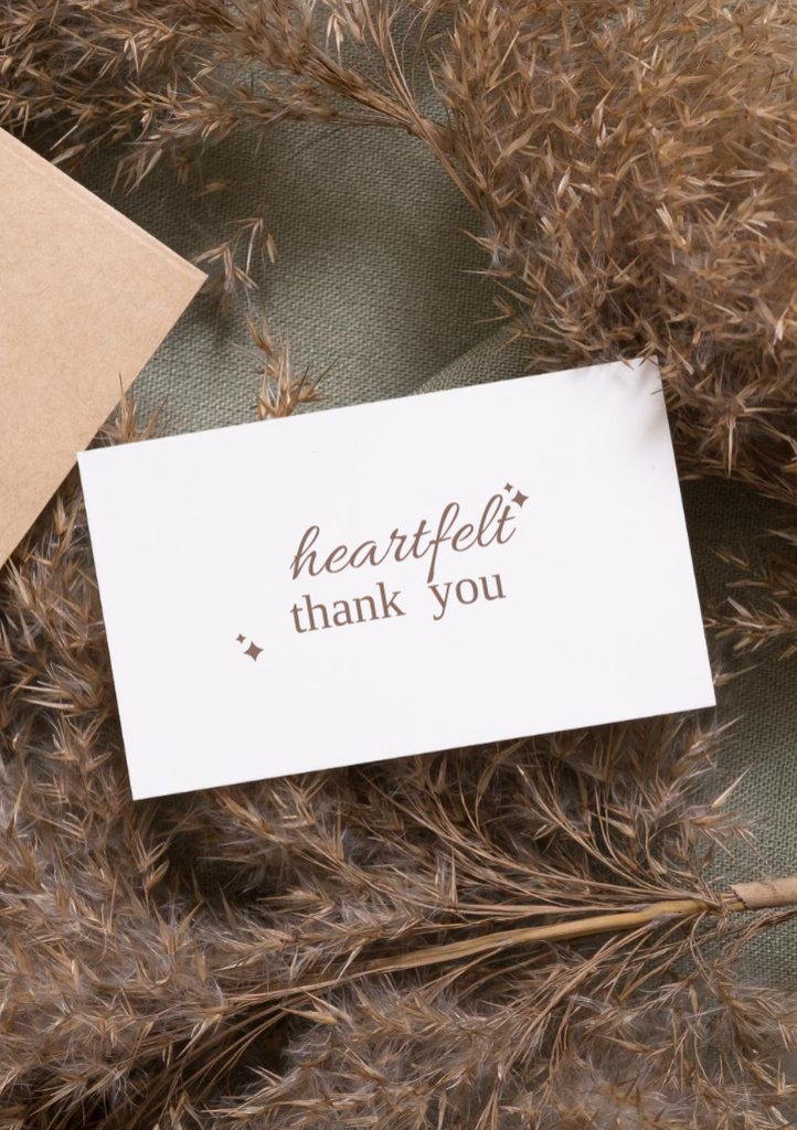 Thankful Phrase with Paper Envelope and Dried Flowers Postcard A5 Vertical tervezősablon