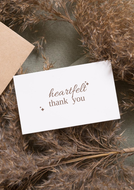 Platilla de diseño Thankful Phrase with Paper Envelope and Dried Flowers Postcard A5 Vertical