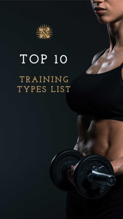 Training Types List with Woman holding Dumbbell Instagram Story Design Template