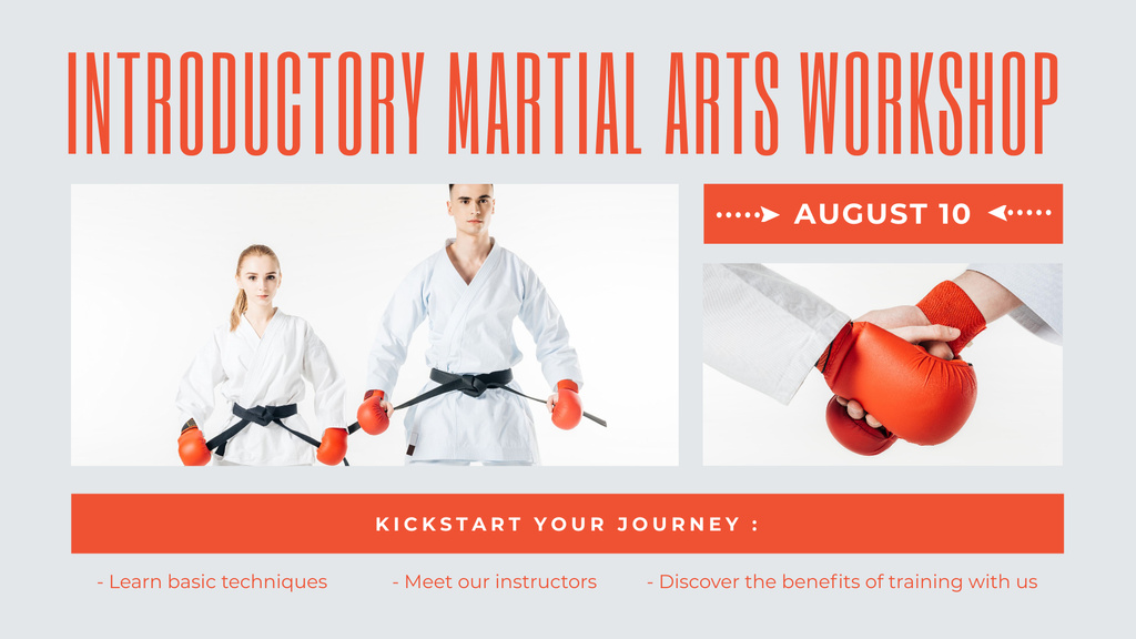 Martial Arts Workshop Invitation with Fighters FB event cover Design Template
