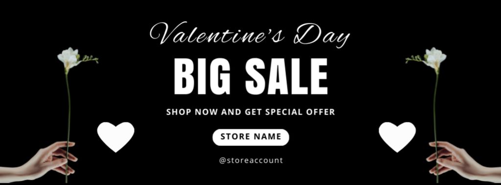 Big Sale on Valentine's Day with Flower in Hand Facebook cover Design Template