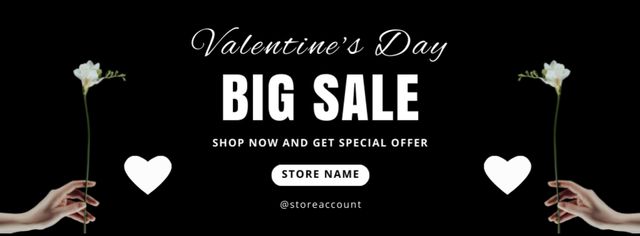 Big Sale on Valentine's Day with Flower in Hand Facebook cover Modelo de Design