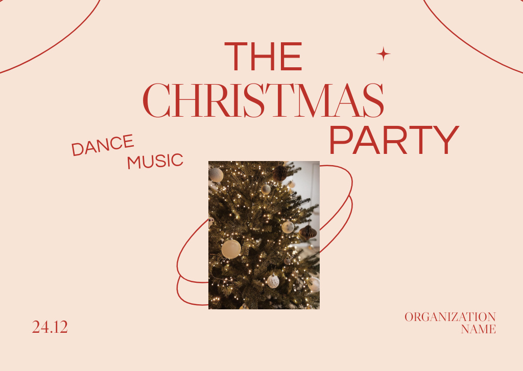 Christmas Party Announcement with Festive Tree Flyer A6 Horizontalデザインテンプレート
