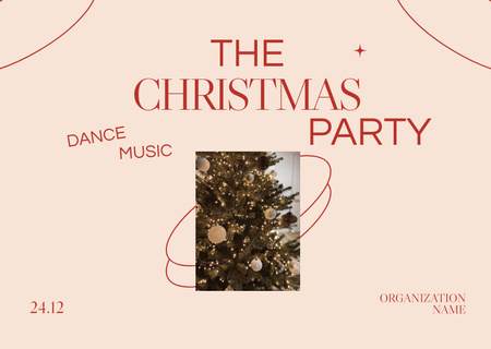 Christmas Party Announcement with Festive Tree Flyer A6 Horizontal Design Template
