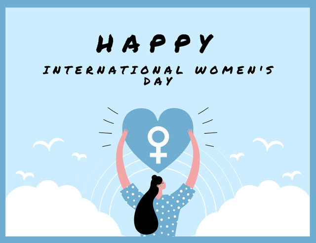 World Women's Rights Day Greeting with Woman Holding Heart Thank You Card 5.5x4in Horizontal Modelo de Design