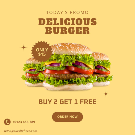 Delicious Burger Special Offer With Promo Instagram Design Template