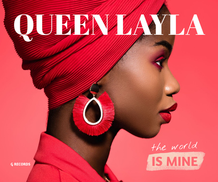 Designvorlage Schöne afroamerikanische Frau mit stilvollen Ohrringen in Rot für Facebook