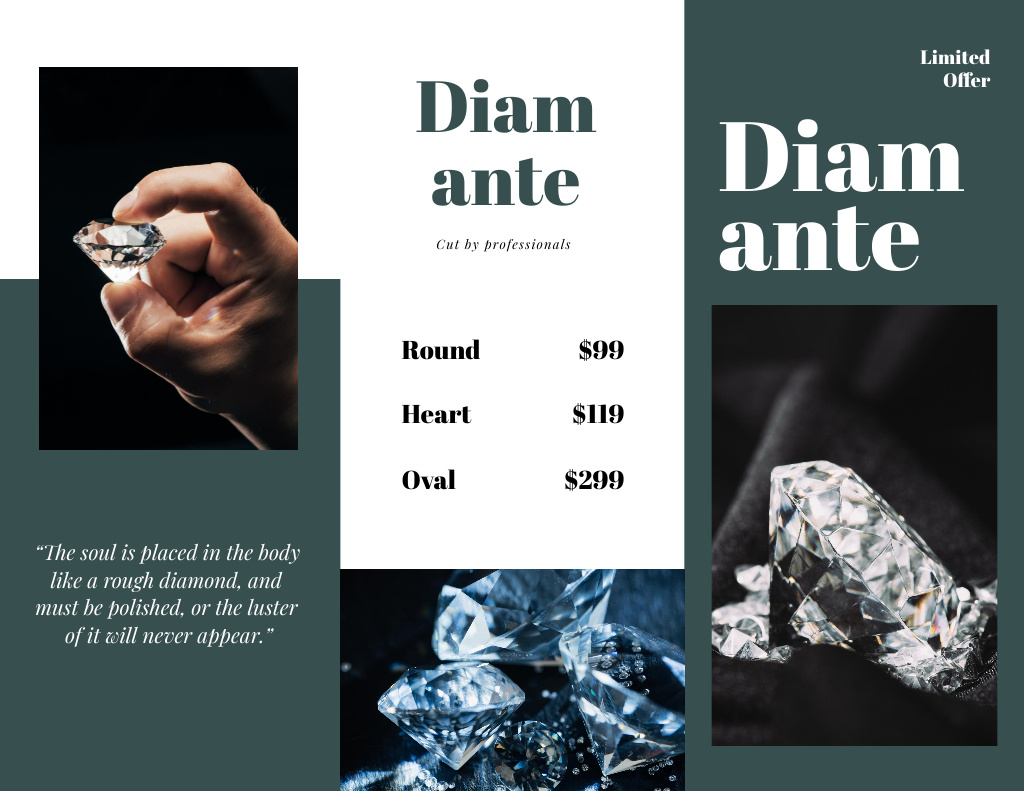 Ontwerpsjabloon van Brochure 8.5x11in Z-fold van Gleaming Diamond Jewelry Boutique Offer