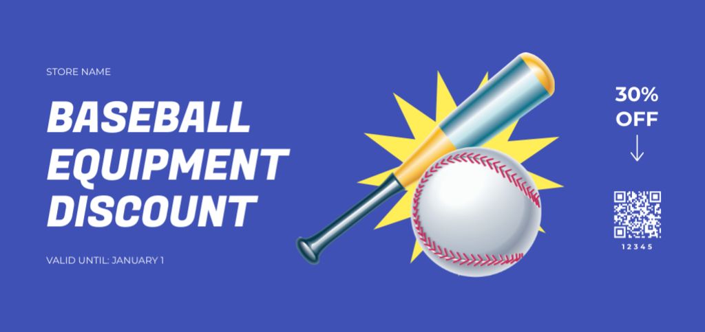 Baseball Equipment Store Offer on Blue Coupon Din Large Design Template