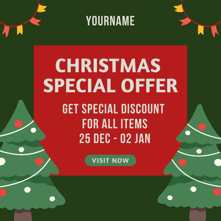 Christmas Sale Offer Trees and Bunting Banners Instagram AD Design Template