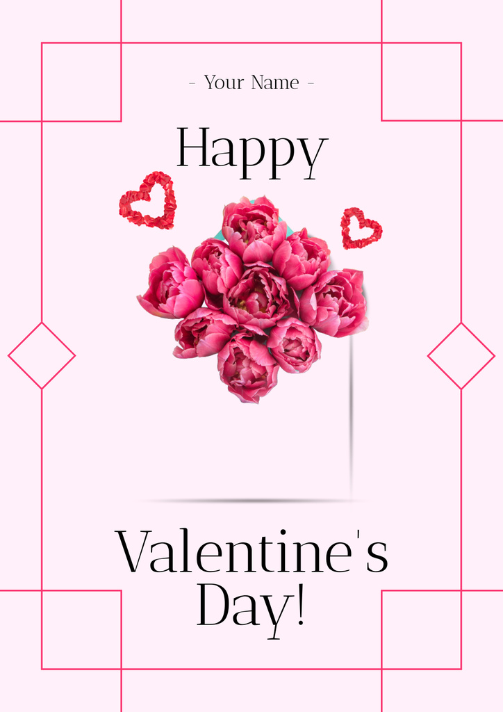 Valentine's Greeting with Bouquet of Pink Roses Poster Modelo de Design