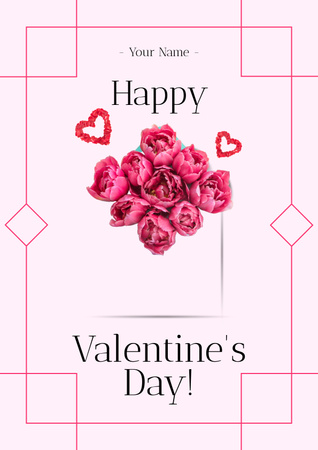 Valentine's Greeting with Bouquet of Pink Roses Poster Design Template