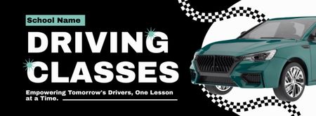 Platilla de diseño Top Driving School Classes Offer In Black Facebook cover
