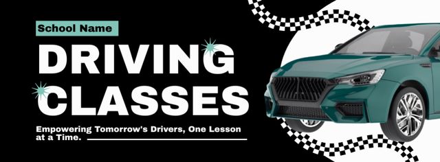Top Driving School Classes Offer In Black Facebook cover Design Template