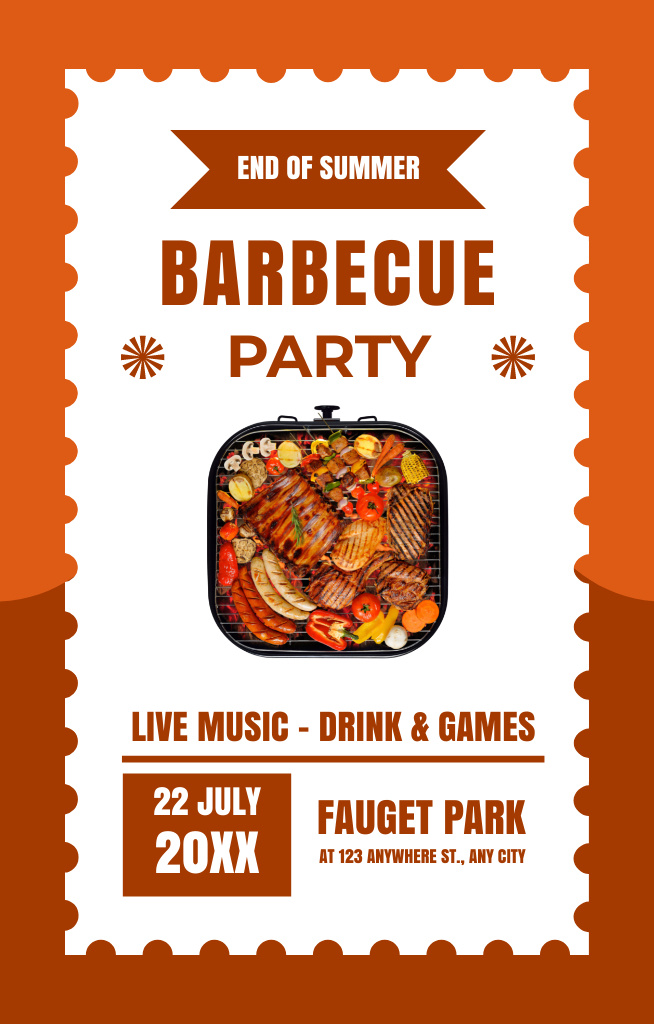 Plantilla de diseño de Barbecue Party Arrengement Ad on Orange Invitation 4.6x7.2in 