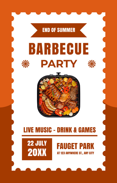 Barbecue Party Arrengement Ad on Orange Invitation 4.6x7.2inデザインテンプレート