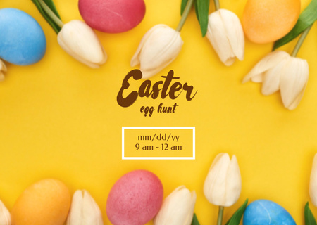 Easter Egg Hunt Announcement with Tulips Flyer A6 Horizontal Design Template