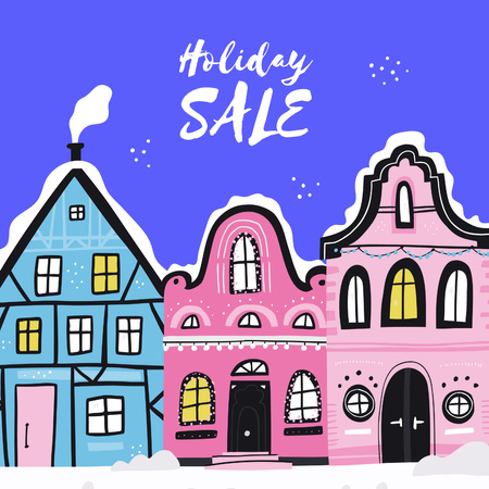 Holiday Sale with Winter Town Instagram tervezősablon