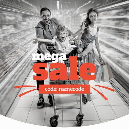 Mega Sale Promo with Family in Supermarket Instagram AD Design Template