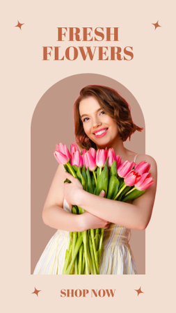 Designvorlage cute Girl with Beautiful Tulips für Instagram Story