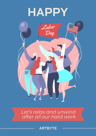 Happy Labor Day Celebration Together With Colleagues And Balloons Poster Design Template