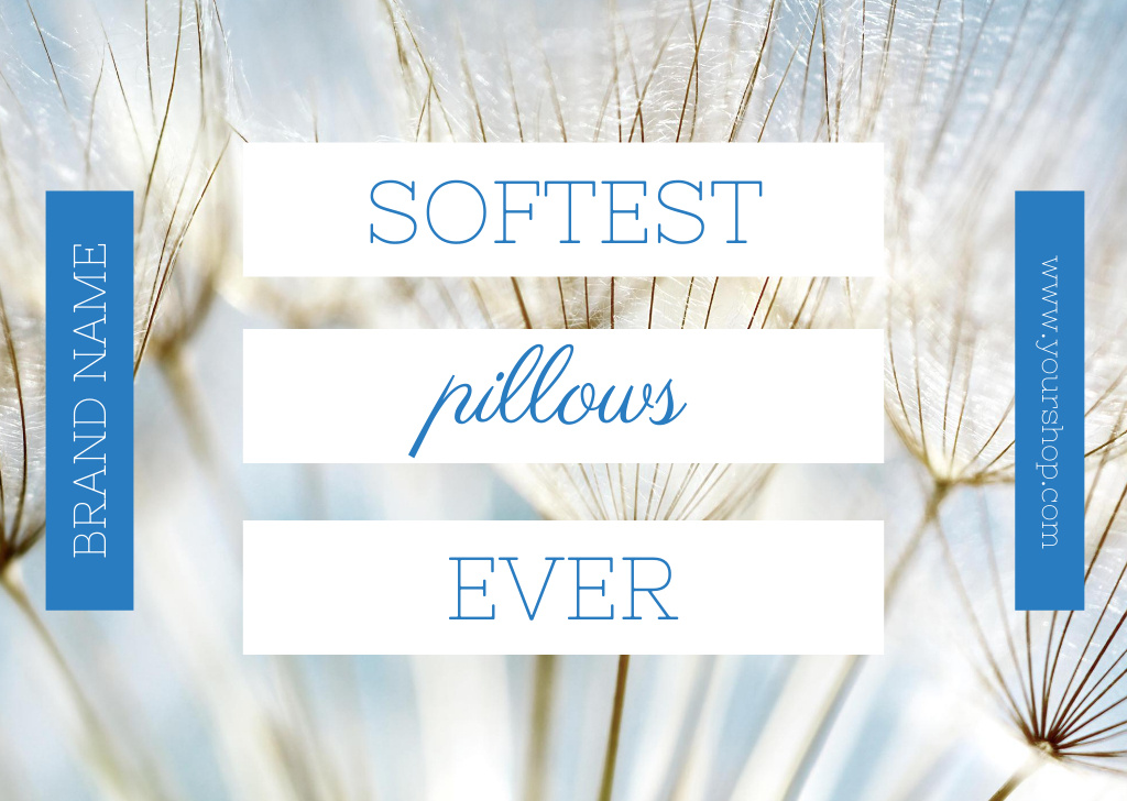Softest Pillows Ad with Tender Dandelion Seeds Postcard Design Template