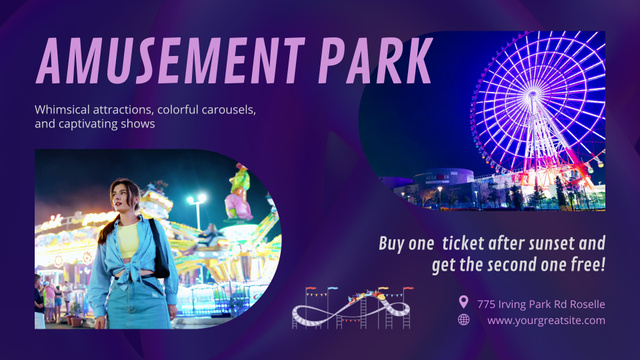 Designvorlage Amusement Park Pass Promo With Illuminated Ferris Wheel für Full HD video