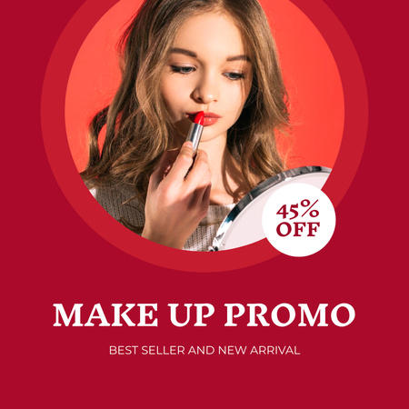 Beauty Ad with Girl applying Lipstick Instagram Design Template