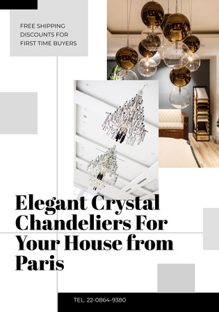 Elegant crystal chandeliers from Paris Poster 28x40in Πρότυπο σχεδίασης
